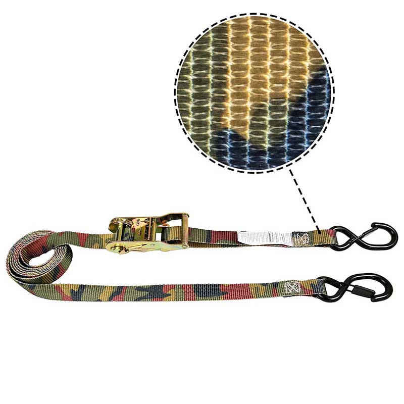 Dây đeo Ratchet có tay cầm bằng sắt ngụy trang 1'' X 8' có móc và móc giữ được phủ nhựa vinyl
