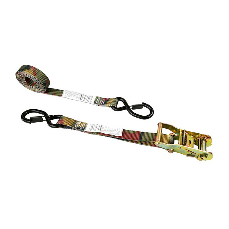 Dây đeo Ratchet có tay cầm bằng sắt ngụy trang 1'' X 8' có móc và móc giữ được phủ nhựa vinyl
